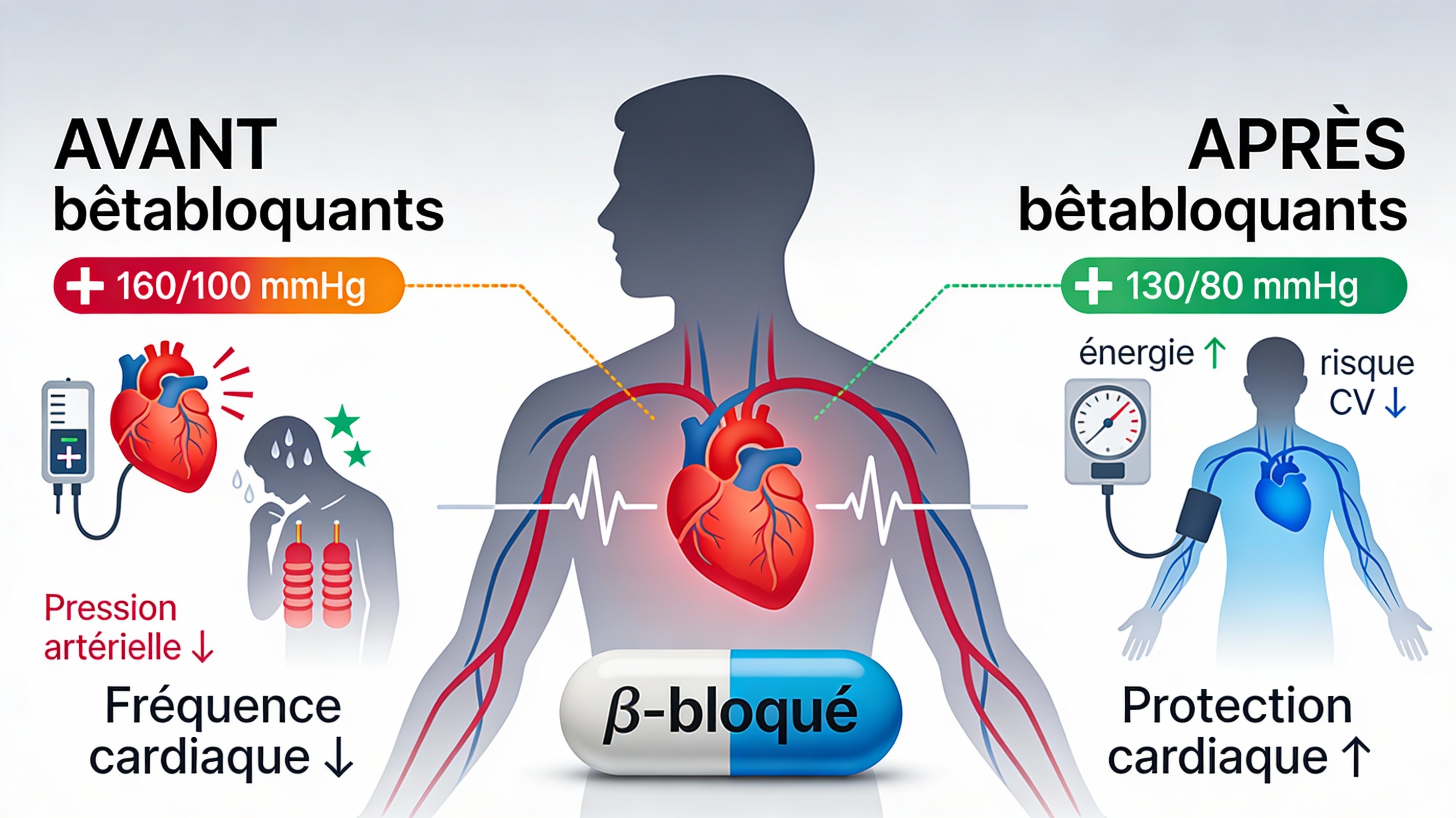 Schéma simplifié montrant le cœur et la pression artérielle.
